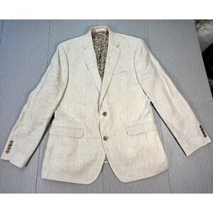 Bar III 100% Linen Blazer Mens 44R Tan Slim Fit Sport Coat Jacket Lightweight
